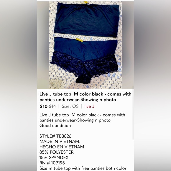 Live J tube top M color black - comes with panties underwear-Showing n photo - Picture 15 of 15